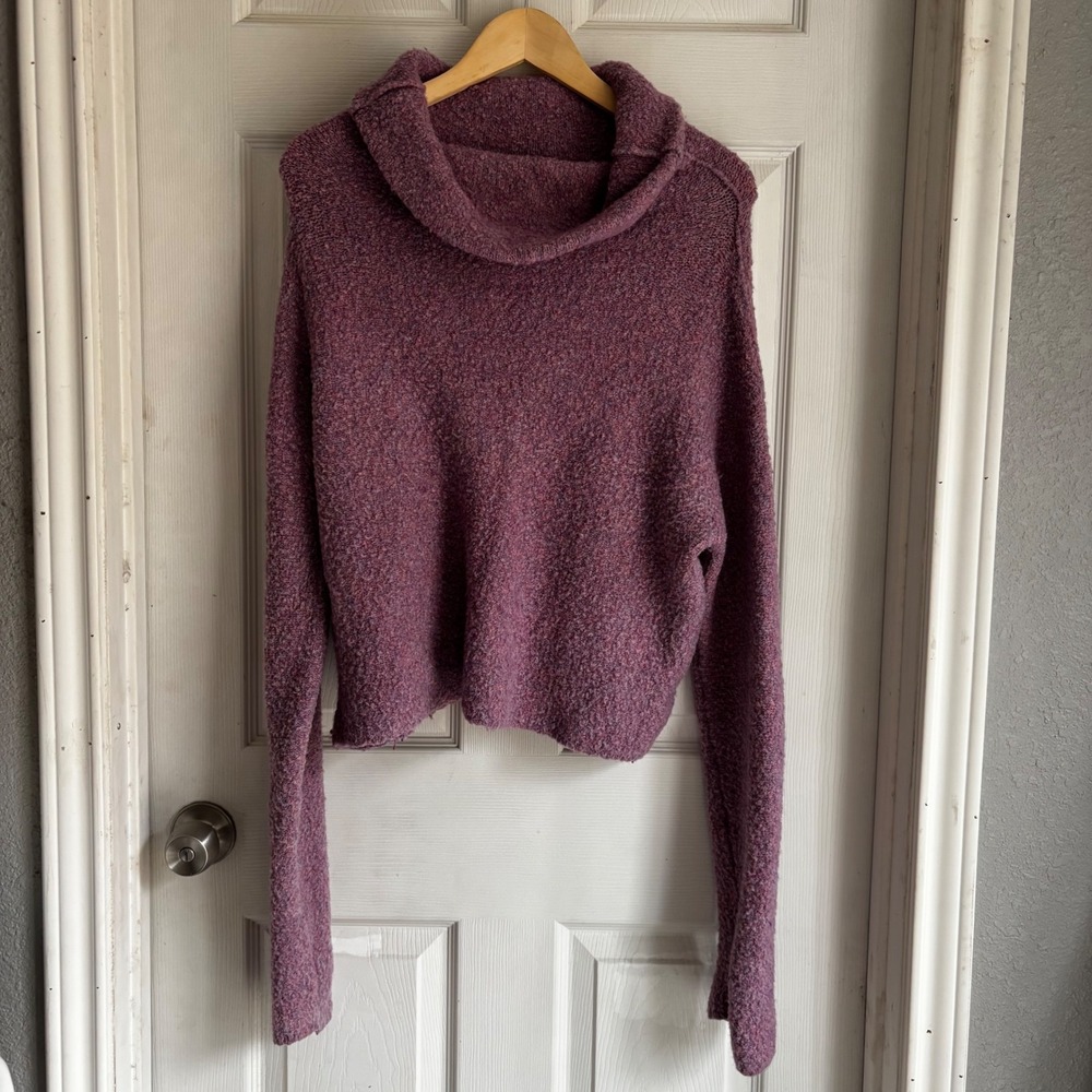 Free People Cozy Knit  Turtleneck Sweater Purple‎ Marled Size L Alpaca Wool